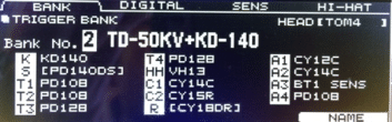 Roland TD-50 Pad Settings Screen